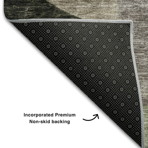 HomeRoots 9' X 12' Washable Abstract Geometric Area Rug in Olive Green, Purple & Brown - Stain & UV Resistant 684839