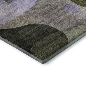 HomeRoots 9' X 12' Washable Abstract Geometric Area Rug in Olive Green, Purple & Brown - Stain & UV Resistant 684839
