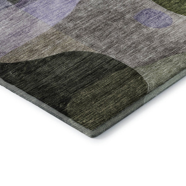 HomeRoots 9' X 12' Washable Abstract Geometric Area Rug in Olive Green, Purple & Brown - Stain & UV Resistant 684839