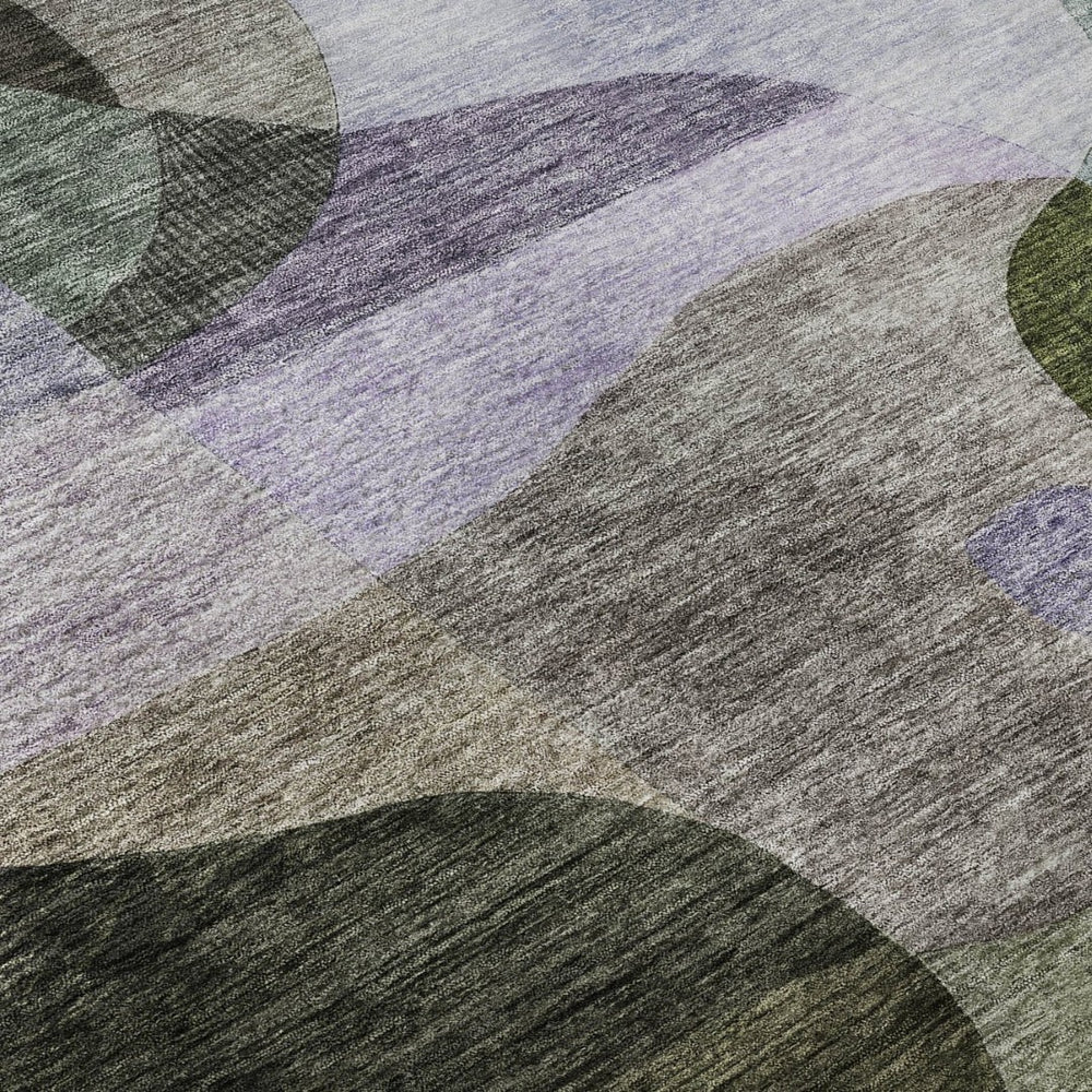 HomeRoots 9' X 12' Washable Abstract Geometric Area Rug in Olive Green, Purple & Brown - Stain & UV Resistant 684839