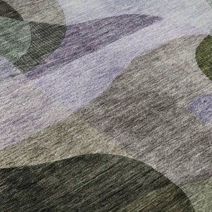 HomeRoots 9' X 12' Washable Abstract Geometric Area Rug in Olive Green, Purple & Brown - Stain & UV Resistant 684839
