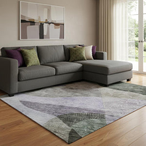 HomeRoots 10' Contemporary Olive Green, Purple & Brown Washable Geometric Area Rug with UV Protection & Durability 684840