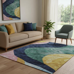 HomeRoots 5' X 8' Vibrant Abstract Washable Area Rug in Green, Orange, Teal & Pink with UV Protection & Stain Resistance 684842