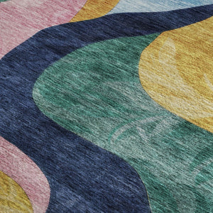 HomeRoots 5' X 8' Vibrant Abstract Washable Area Rug in Green, Orange, Teal & Pink with UV Protection & Stain Resistance 684842