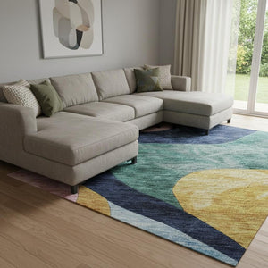 HomeRoots 10' Colorful Abstract Area Rug - Washable, UV-Protected, Durable Polyester for Busy Homes & Kids 684846