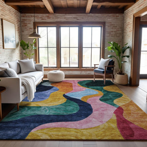 HomeRoots 10' Colorful Abstract Area Rug - Washable, UV-Protected, Durable Polyester for Busy Homes & Kids 684846