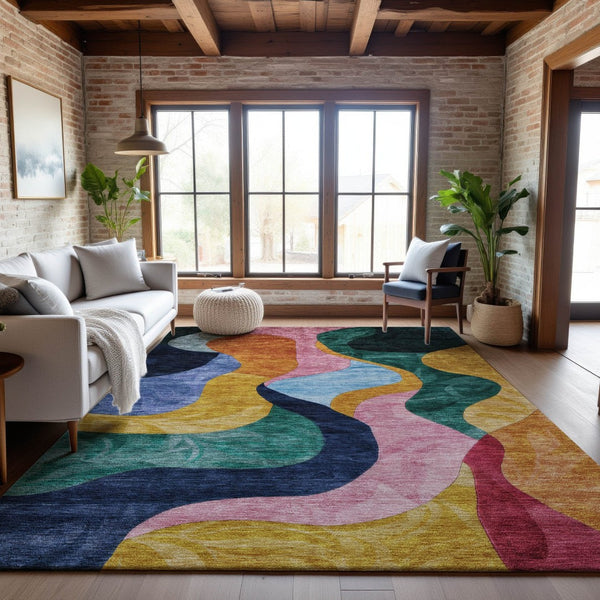 HomeRoots 10' Colorful Abstract Area Rug - Washable, UV-Protected, Durable Polyester for Busy Homes & Kids 684846