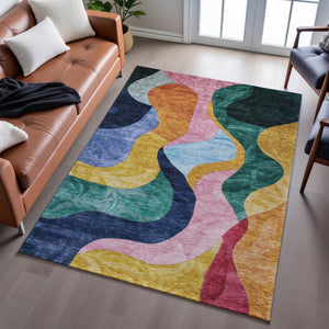 HomeRoots 10' Colorful Abstract Area Rug - Washable, UV-Protected, Durable Polyester for Busy Homes & Kids 684846