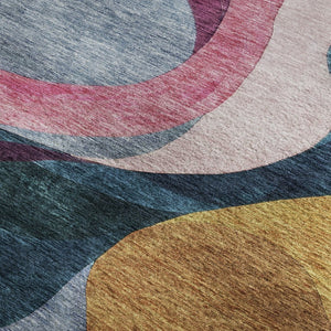 HomeRoots 5' Vibrant Abstract Washable Area Rug in Green, Pink, Purple & Teal - UV Protected & Stain Resistant! 684848