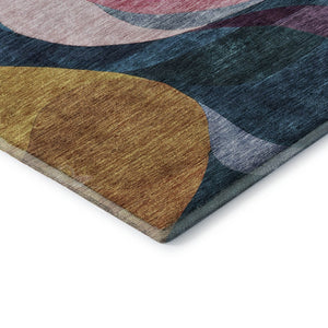 HomeRoots 8' Abstract Washable Round Rug in Green, Pink, Purple & Teal – UV Protected, Stain Resistant, Durable Style! 684849