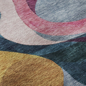 HomeRoots 8' Abstract Washable Round Rug in Green, Pink, Purple & Teal – UV Protected, Stain Resistant, Durable Style! 684849
