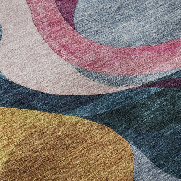 HomeRoots 8' Abstract Washable Round Rug in Green, Pink, Purple & Teal – UV Protected, Stain Resistant, Durable Style! 684849
