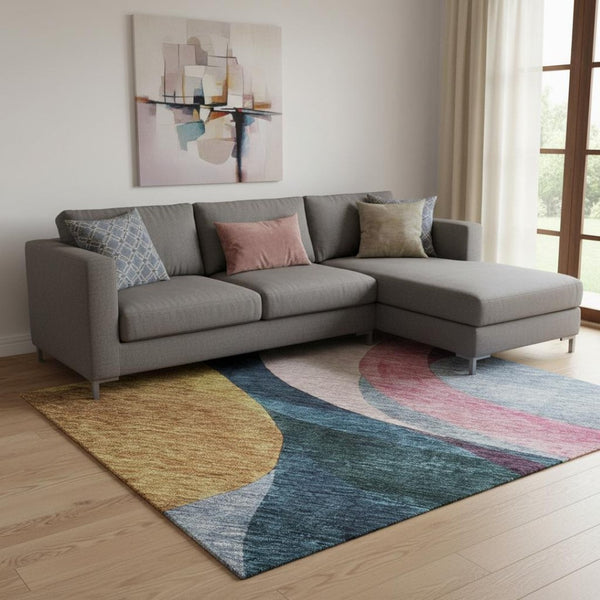 HomeRoots 8' X 10' Colorful Abstract Area Rug - Washable, Stain-Resistant, UV Protected for Modern Spaces 684850