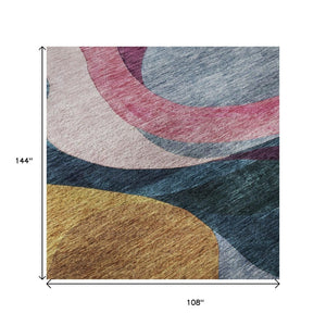 HomeRoots 9' Abstract Area Rug in Green, Pink, Purple & Teal - Washable, UV Protected, Modern & Durable Decor 684851