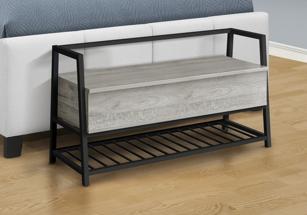 English Elm Bench, 42" Flip-Top Storage & Shoe Rack, Grey Wood-Look MDF with Black Metal Frame, Modern Entryway B2710P221338