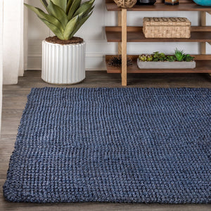 HomeRoots 10' Navy Blue Jute Handmade Area Rug - Durable, Textured, and Stylish for Modern Living Spaces 684880