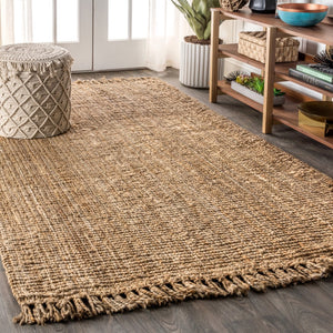 HomeRoots 12' X 15' Natural Jute Handmade Area Rug – Elegant Fringe, Eco-Friendly, Perfect for Any Decor Style 684888