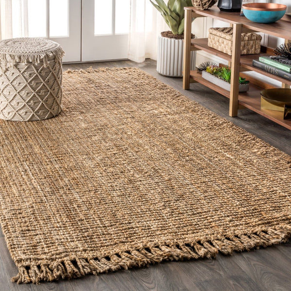 HomeRoots 12' X 15' Natural Jute Handmade Area Rug – Elegant Fringe, Eco-Friendly, Perfect for Any Decor Style 684888