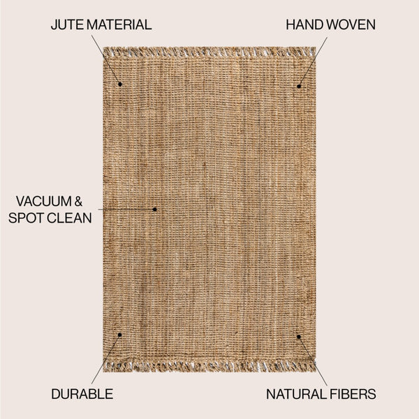 HomeRoots 12' X 15' Natural Jute Handmade Area Rug – Elegant Fringe, Eco-Friendly, Perfect for Any Decor Style 684888