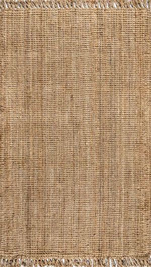 HomeRoots 12' X 15' Natural Jute Handmade Area Rug – Elegant Fringe, Eco-Friendly, Perfect for Any Decor Style 684888