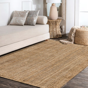 HomeRoots 12' X 15' Natural Jute Handmade Area Rug – Elegant Fringe, Eco-Friendly, Perfect for Any Decor Style 684888