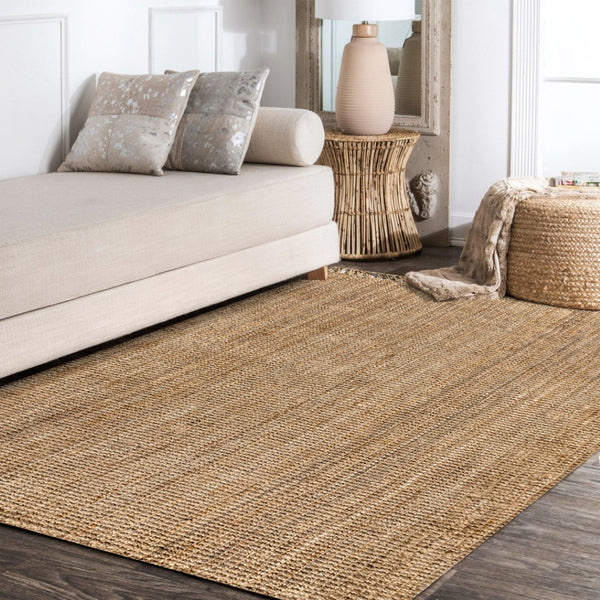 HomeRoots 12' X 15' Natural Jute Handmade Area Rug – Elegant Fringe, Eco-Friendly, Perfect for Any Decor Style 684888