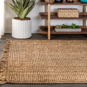 HomeRoots 12' X 15' Natural Jute Handmade Area Rug – Elegant Fringe, Eco-Friendly, Perfect for Any Decor Style 684888