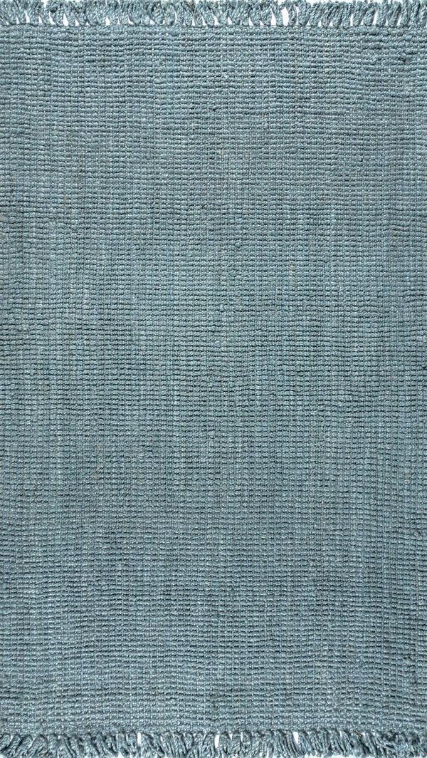 HomeRoots 10' X 13' Light Blue Jute Area Rug - Handmade Coastal Charm with Fringe for Living Spaces & Dining 684892