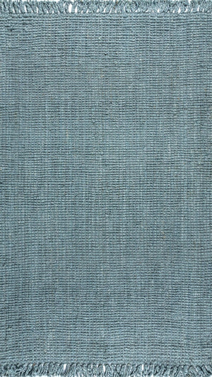 HomeRoots 10' X 13' Light Blue Jute Area Rug - Handmade Coastal Charm with Fringe for Living Spaces & Dining 684892
