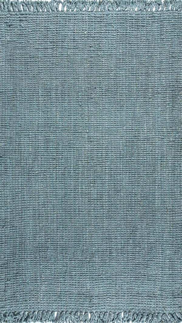 HomeRoots 10' X 13' Light Blue Jute Area Rug - Handmade Coastal Charm with Fringe for Living Spaces & Dining 684892