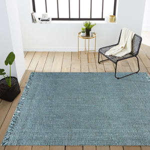 HomeRoots 10' X 13' Light Blue Jute Area Rug - Handmade Coastal Charm with Fringe for Living Spaces & Dining 684892