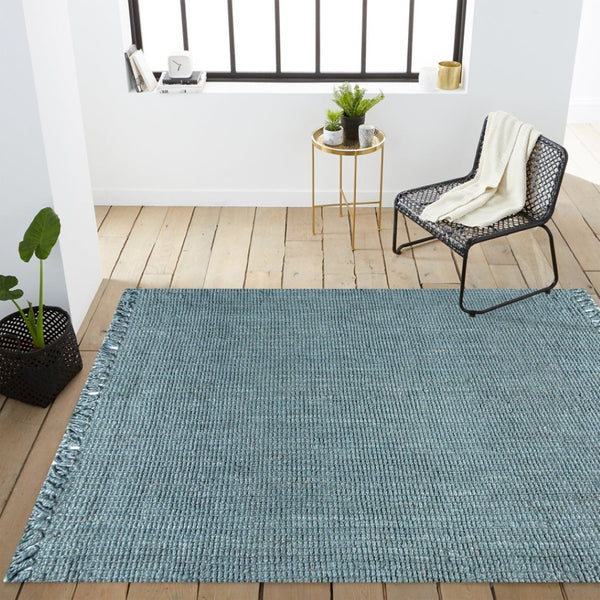 HomeRoots 10' X 13' Light Blue Jute Area Rug - Handmade Coastal Charm with Fringe for Living Spaces & Dining 684892