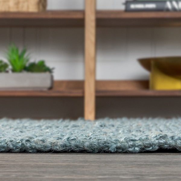 HomeRoots 10' X 13' Light Blue Jute Area Rug - Handmade Coastal Charm with Fringe for Living Spaces & Dining 684892