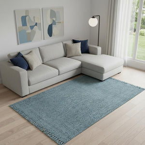 HomeRoots 10' Light Blue Jute Area Rug - Handmade with Fringed Tassels for Coastal Charm in Large Spaces 684893