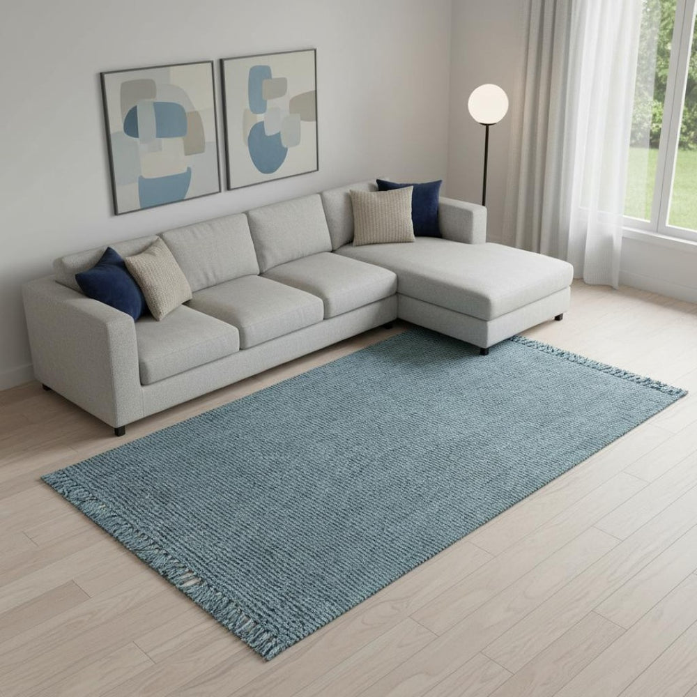 HomeRoots 12' X 15' Light Blue Jute Handmade Area Rug – Soft Woven Texture, Fringe, Perfect for Modern Spaces 684894