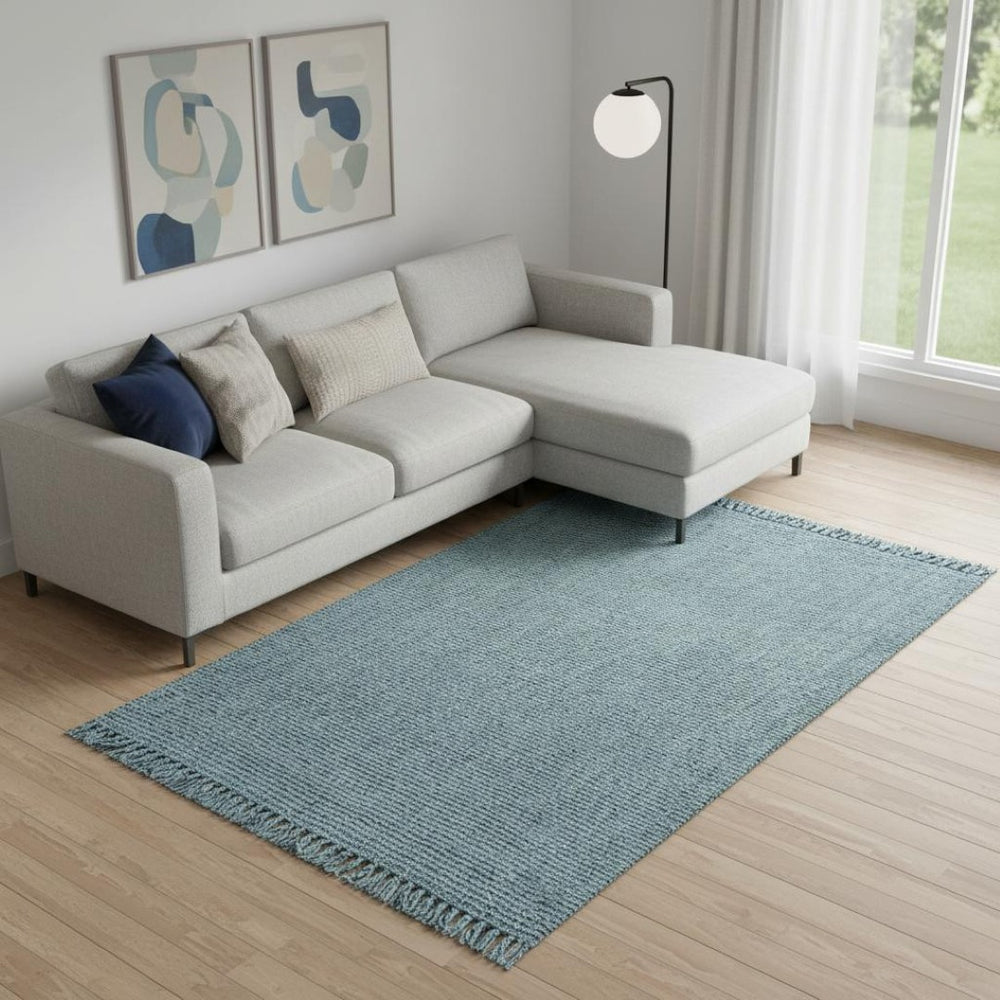 HomeRoots 6' Light Blue Jute Area Rug - Handmade, Durable, with Fringe – Perfect for Living Rooms & Bedrooms! 684896