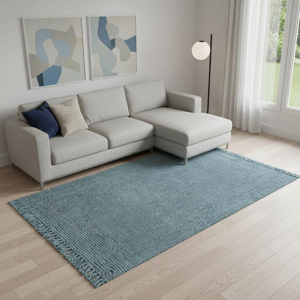 HomeRoots 9' X 12' Light Blue Handmade Jute Area Rug with Fringe - Eco-Friendly, Durable, and Stylish Accent Piece 684897