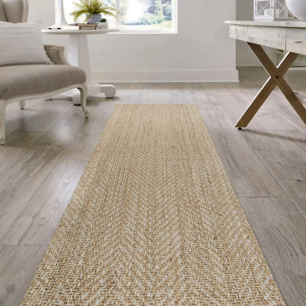 HomeRoots 8' Ivory Jute Handmade Runner Rug - Artisan-Made, Durable, and Stylish for Hallways & Entryways 684898