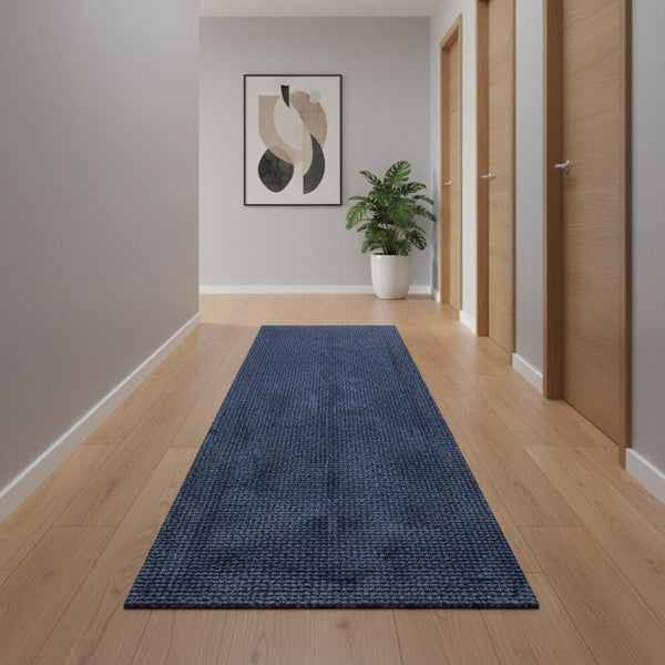 HomeRoots 12' Navy Blue Jute Handmade Runner Rug – Eco-Friendly, Durable, and Stylish for Hallways & Entryways 684919