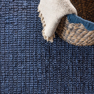HomeRoots 12' Navy Blue Jute Handmade Runner Rug – Eco-Friendly, Durable, and Stylish for Hallways & Entryways 684919