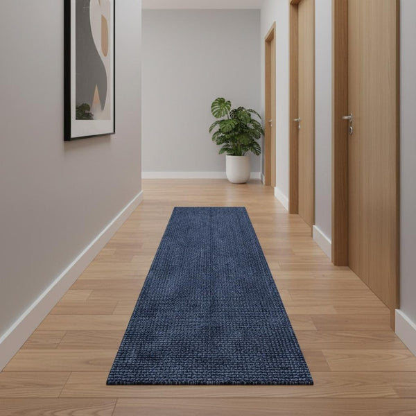 HomeRoots 14' Navy Blue Jute Runner Rug - Handmade, Eco-Friendly, Durable Design for Hallways & Entryways 684920