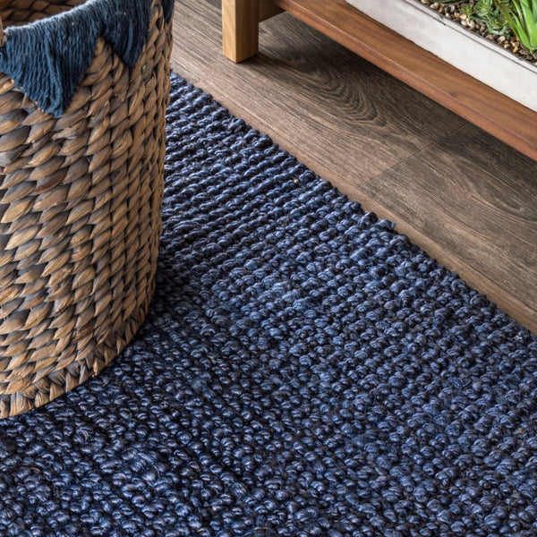 HomeRoots 18' Navy Blue Jute Runner Rug - Handmade, Eco-Friendly, Durable, Perfect for Hallways & Entryways! 684922