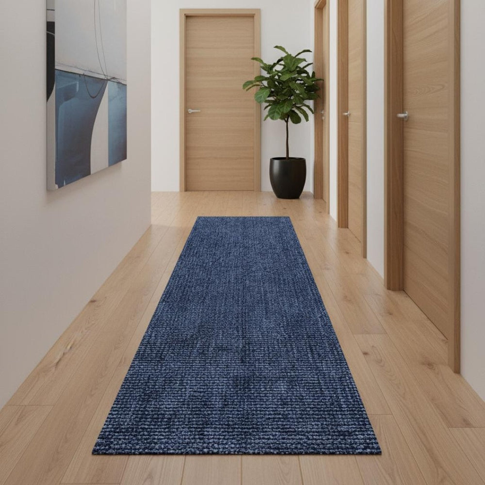HomeRoots 20' Navy Blue Jute Handmade Runner Rug - Durable, Stylish Accent for Hallways and Narrow Spaces 684923