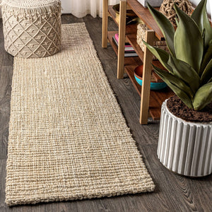 HomeRoots 10' Ivory Jute Handmade Runner Rug - Durable, Eco-Friendly, Elegant Design for Hallways & Kitchens 684936