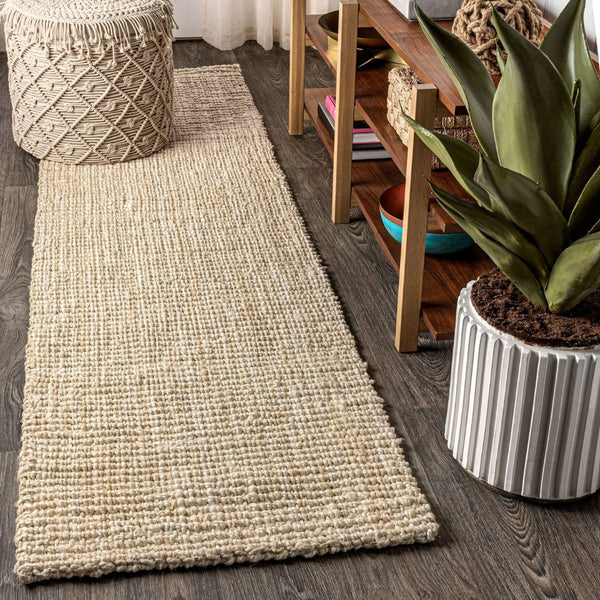 HomeRoots 10' Ivory Jute Handmade Runner Rug - Durable, Eco-Friendly, Elegant Design for Hallways & Kitchens 684936