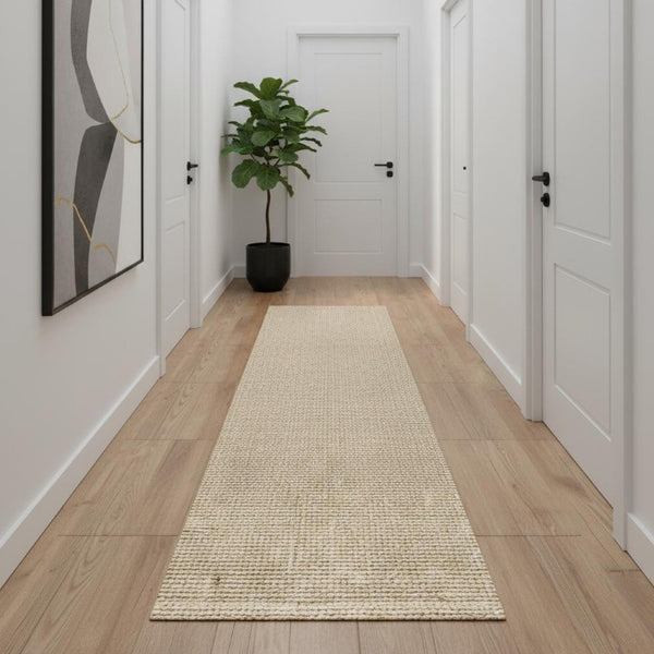 12 Foot Ivory Jute Handwoven Runner Rug Natural Texture for Hallways and Entryways
