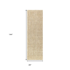 12 Foot Ivory Jute Handwoven Runner Rug Natural Texture for Hallways and Entryways