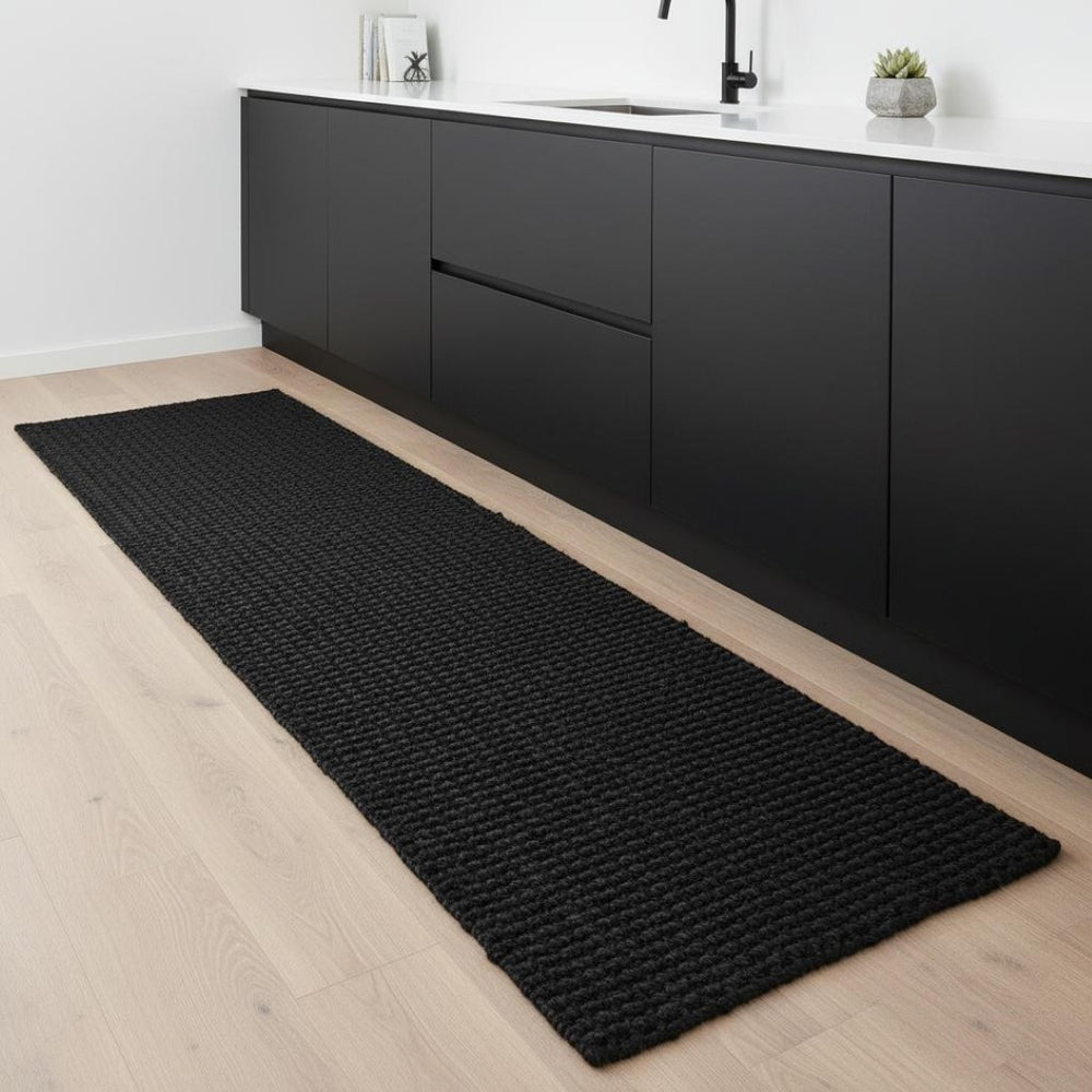 HomeRoots 8' Black Jute Handmade Runner Rug - Stylish, Durable Accent for Hallways and Narrow Spaces, Elegant Design 684940
