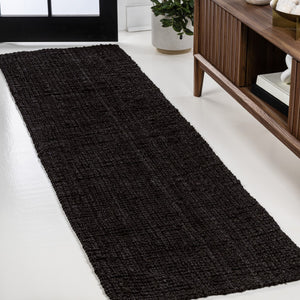 HomeRoots 8' Black Jute Handmade Runner Rug - Stylish, Durable Accent for Hallways and Narrow Spaces, Elegant Design 684940