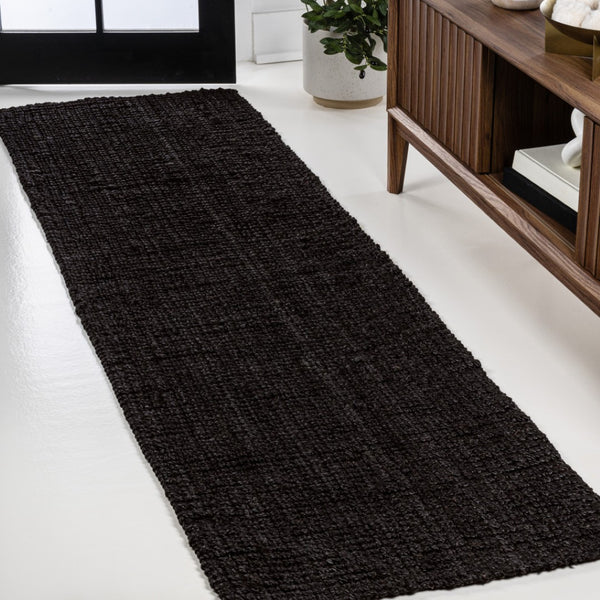 HomeRoots 8' Black Jute Handmade Runner Rug - Stylish, Durable Accent for Hallways and Narrow Spaces, Elegant Design 684940